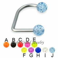 Boule acrylique de glitter de fantaisie de couleur mélangée piercing sur l&#39;anneau de lèvre